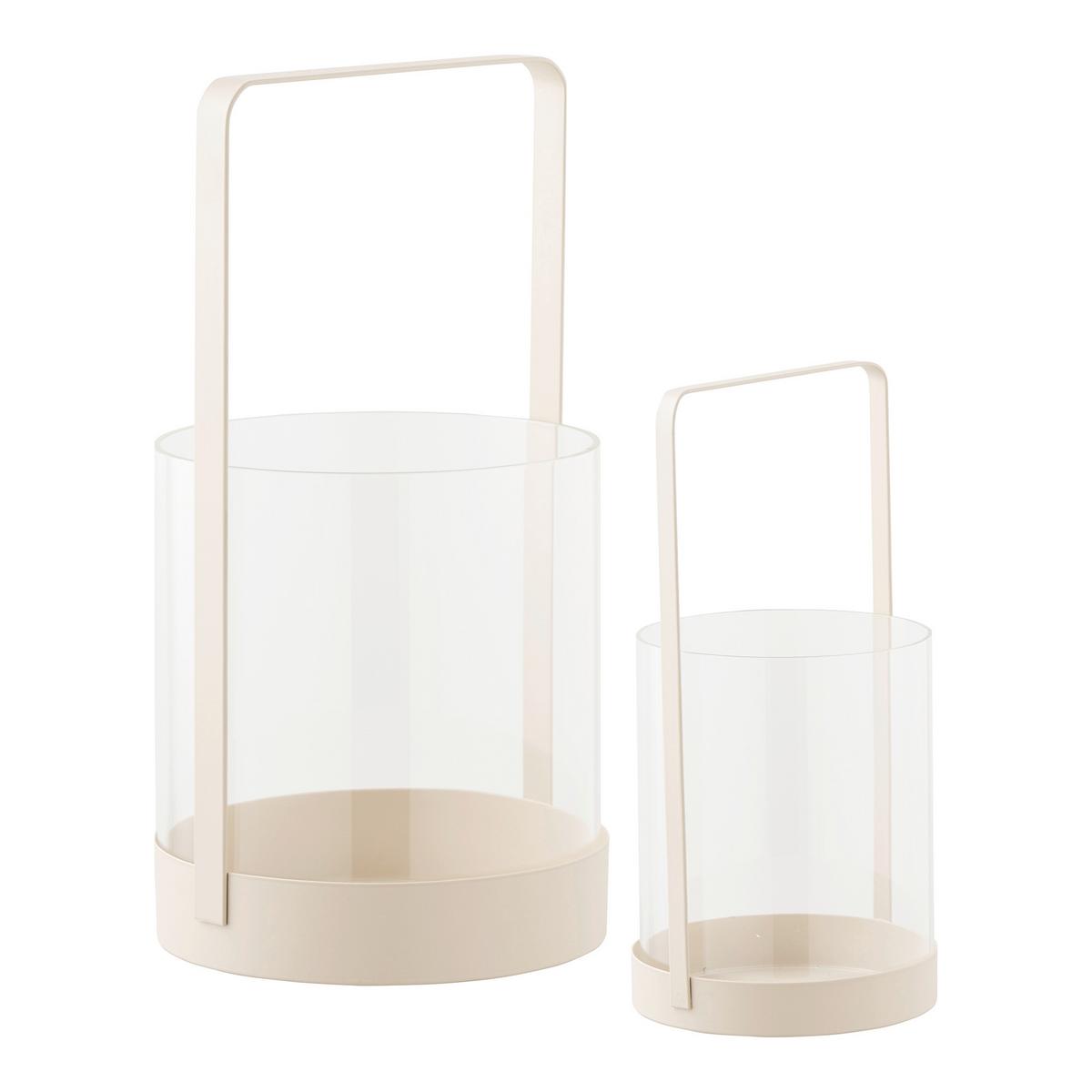 Windlichtset Hurricane Candle Holder Beige, 2er Set - Beige, Basics, Glas/Metall