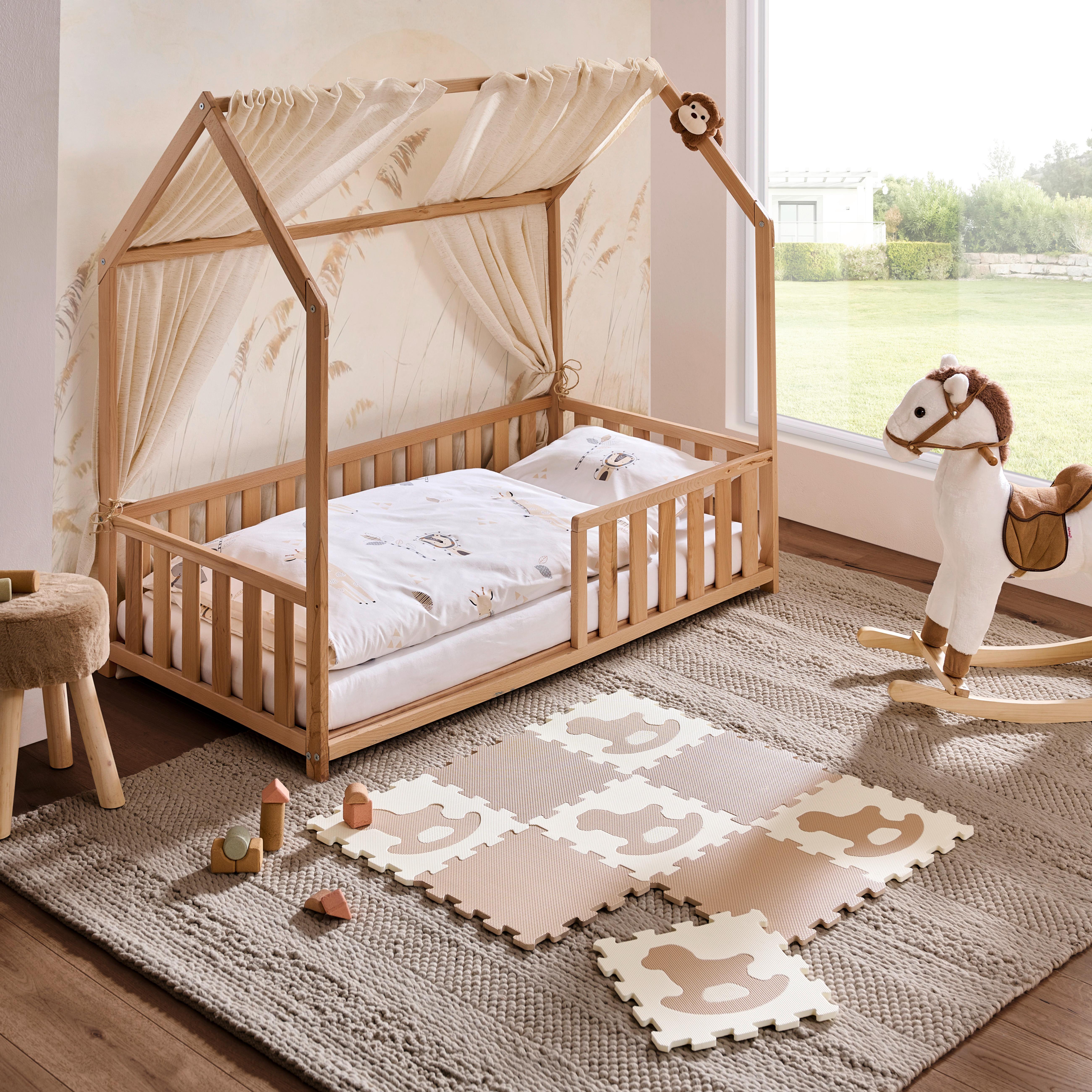 ŁÓŻKO DOMEK FLOORBED NATUR - kolor bukowy/kolor brzozowy, Basics, drewno (145/75/135cm) - Jimmylee