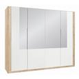 Drehtürenschrank Weiß/Eiche- Spiegel - Eichefarben/Weiß, MODERN, Glas/Holz (259/213/59cm) - MODERN LIVING