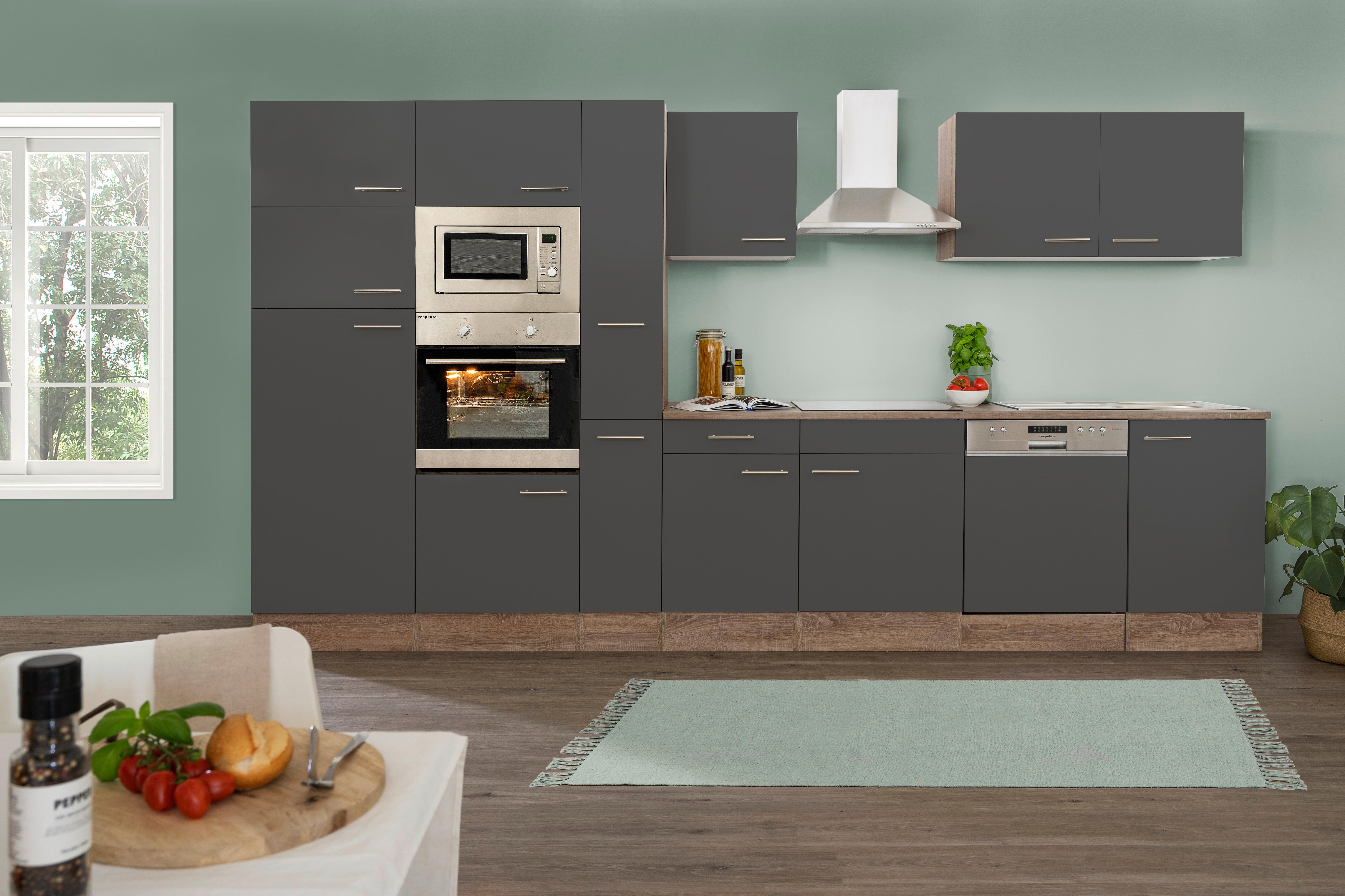 KÜCHENLEERBLOCK LBKB370EYGMIGKE - Edelstahlfarben/Eichefarben, Basics, Holzwerkstoff/Metall (370cm) - Respekta