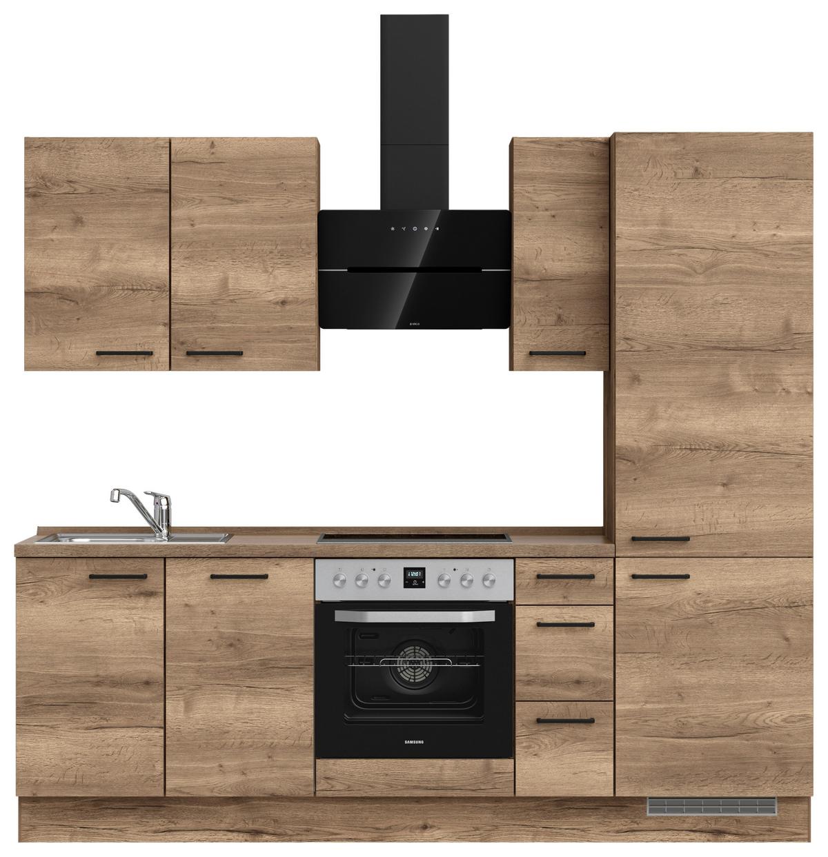 Küchenblock Structura High m. Geräten Eiche dunkel - Eiche dunkel/Schwarz, MODERN, Holzwerkstoff/Metall (240cm) - Nobilia