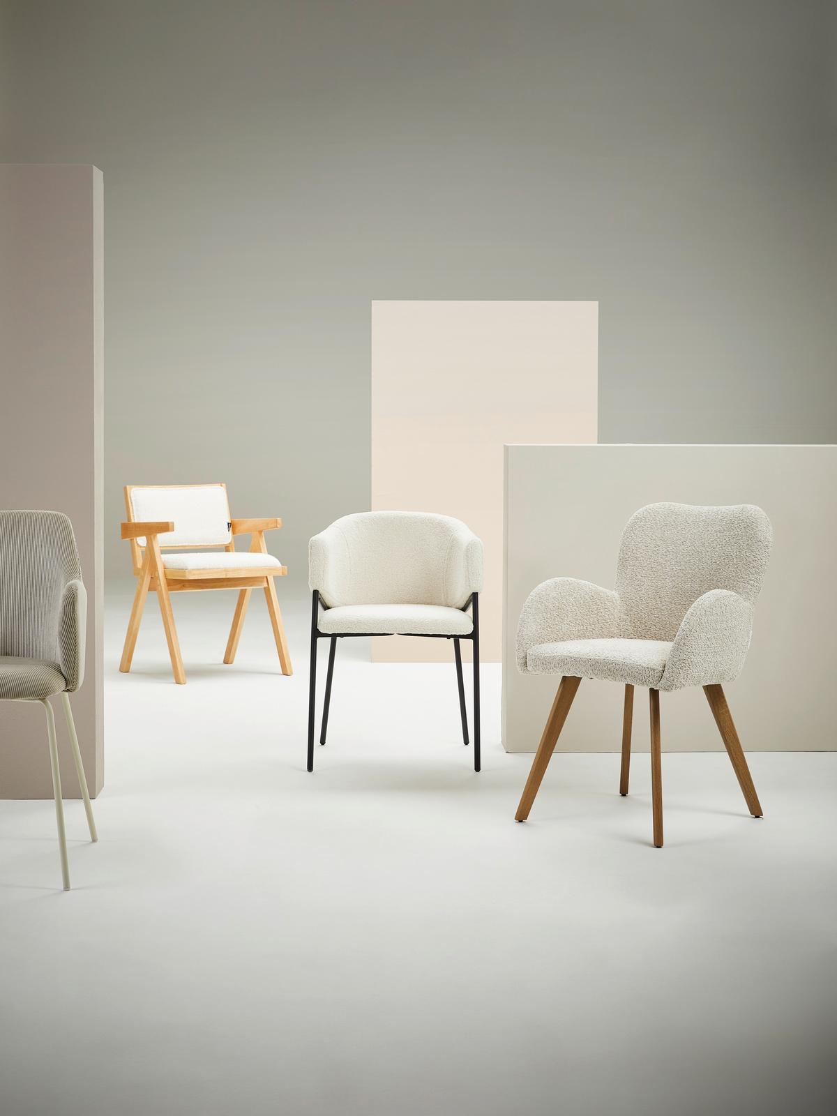 KRZESŁO Z PODŁOKIETNIKAMI NAPOLI - kolor naturalny/biały, Modern, drewno/tkanina (51/79/54cm) - Livetastic