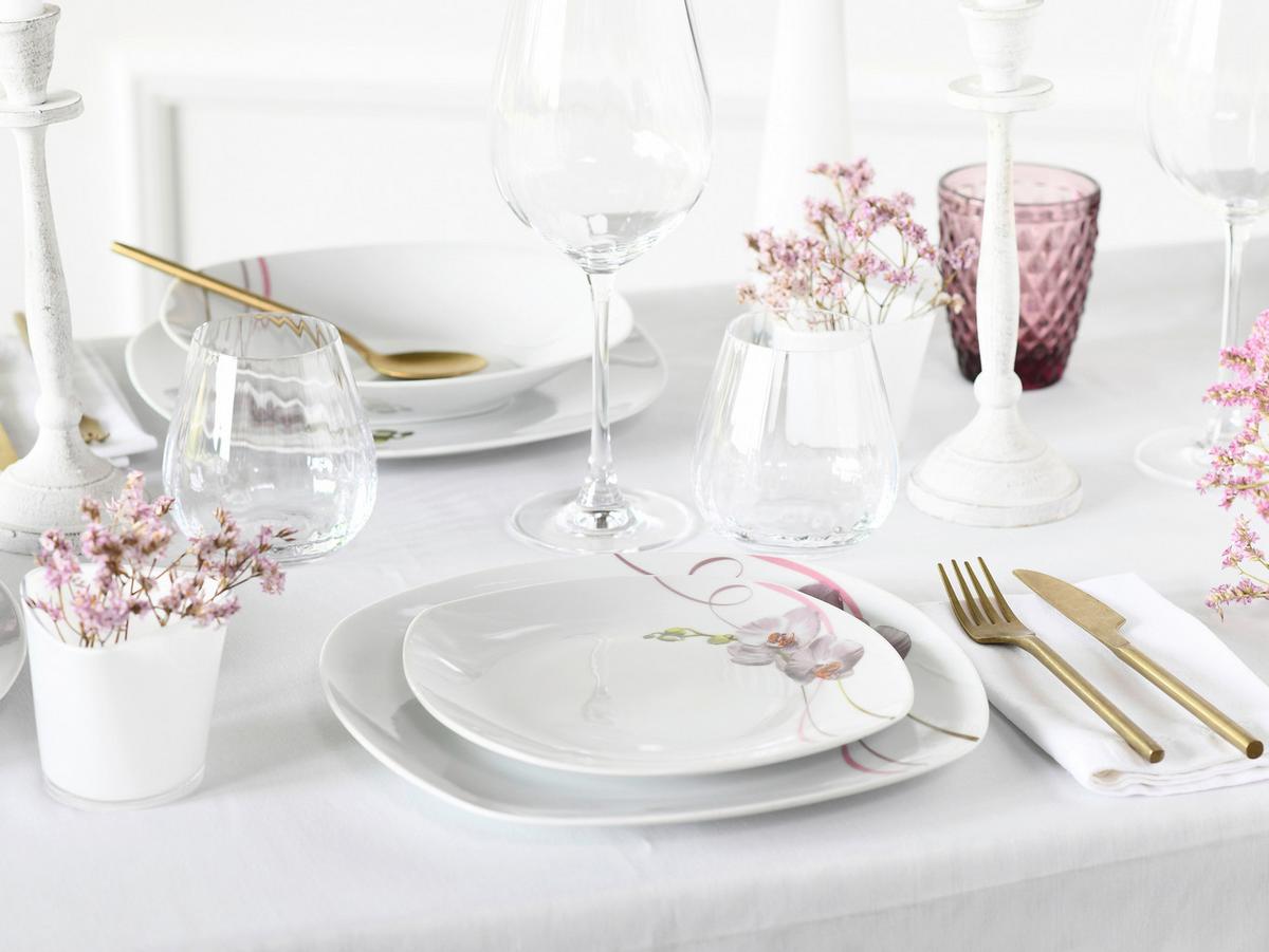 Tafelservice Square Orchidee Rosa/Weiß, 12-teilig - Rosa/Weiß, Trend, Keramik - Creatable