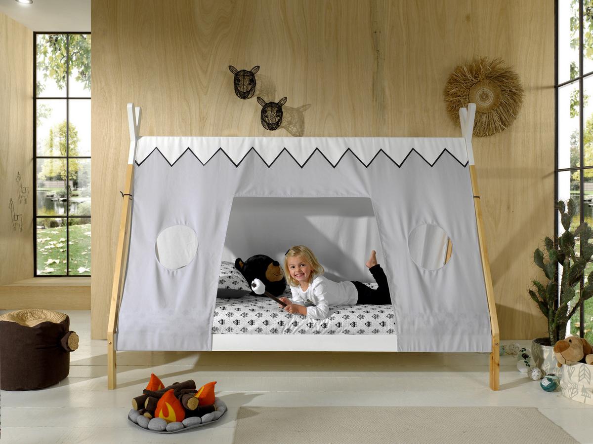 Hausbett Tipi ca.90x200cm Weiß, Kieferfarben - Weiß/Kieferfarben, MODERN, Holz (90/200cm) - MID.YOU