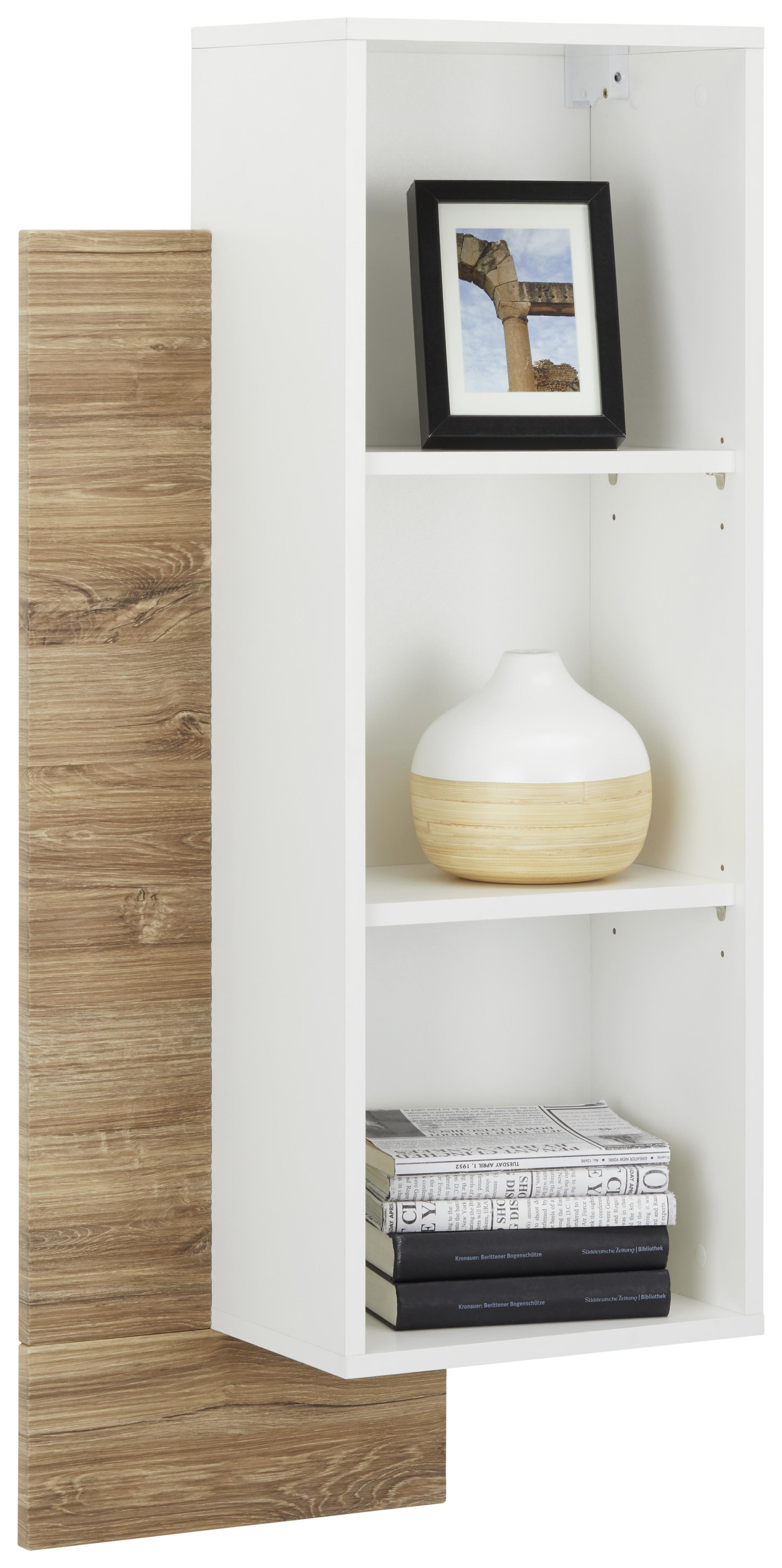Wandregal in Weiss Hochglanz - Weiss/Eichefarben, Modern, Holzwerkstoff (50/97/25cm) - Modern Living
