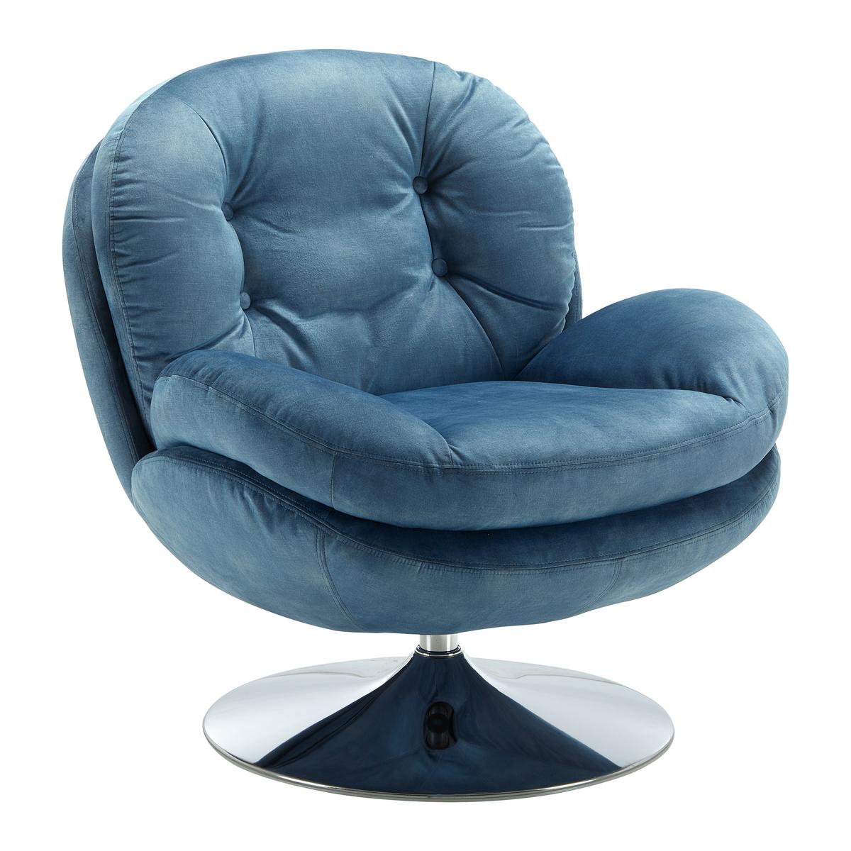 Sessel Ommy Blau Samt - Blau/Chromfarben, MODERN, Textil/Metall (82,5/84,5/85,5cm) - Bessagi Home