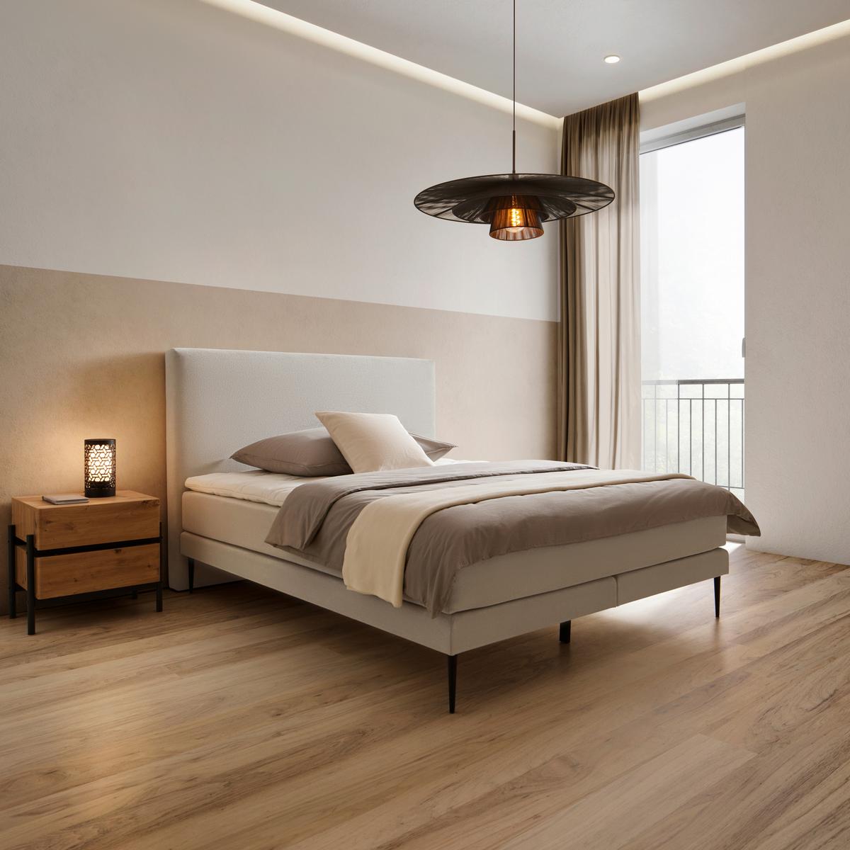 Boxbett Nevada ca. 180x200 cm Hellgrau mit Topper - Hellgrau/Schwarz, Modern, Holz/Textil (180/200cm) - Bessagi