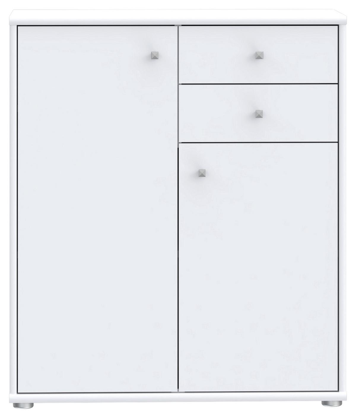Komoda Tempra 2, Bela - bela/barve aluminija, Design, leseni material (73,7/85,5/34,8cm)