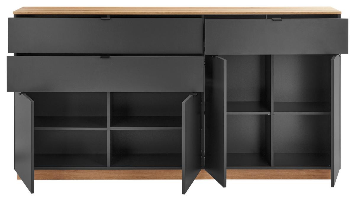 Široka Komoda Vince Ii, Antracit, Barva Hrasta - črna/barve hrasta, Trend, umetna masa/leseni material (191/100/38cm) - Livetastic