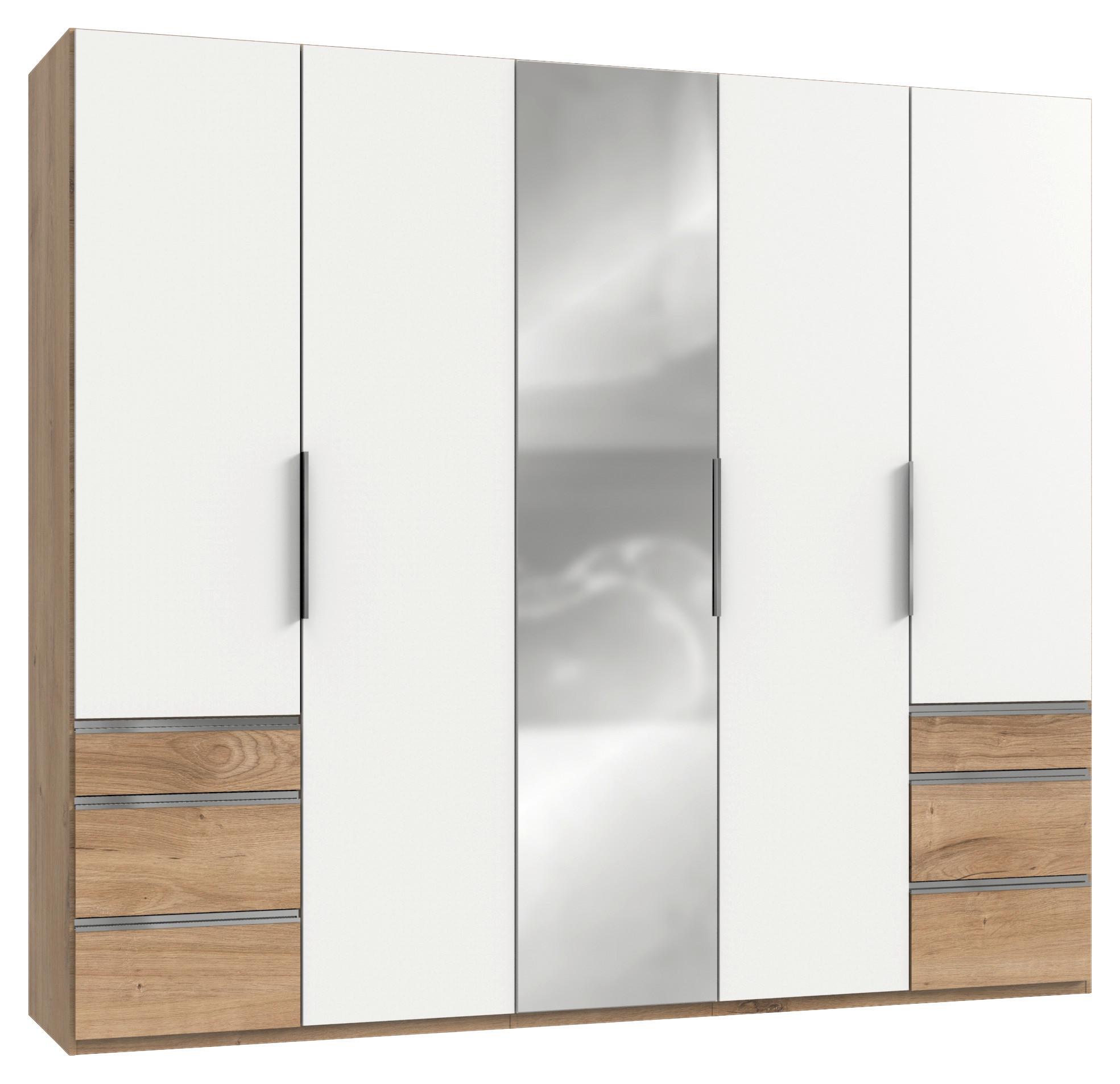 Drehtürenschrank Level 36A mit Spiegel ca. 250 cm Weiß/Eiche - Chromfarben/Eichefarben, MODERN, Glas/Holzwerkstoff (250/216/58cm) - MID.YOU