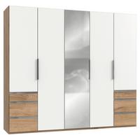 Drehtürenschrank Level 36A mit Spiegel ca. 250 cm Weiß/Eiche - Chromfarben/Eichefarben, MODERN, Glas/Holzwerkstoff (250/216/58cm) - MID.YOU