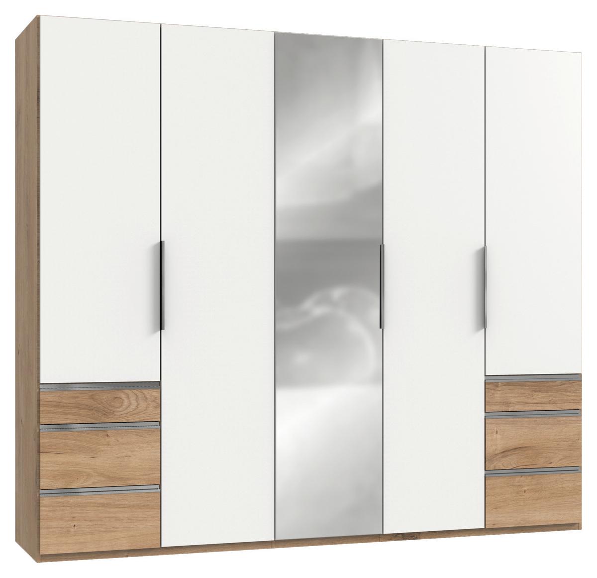 Drehtürenschrank Level 36A mit Spiegel ca. 250 cm Weiß/Eiche - Chromfarben/Eichefarben, MODERN, Glas/Holzwerkstoff (250/216/58cm) - MID.YOU