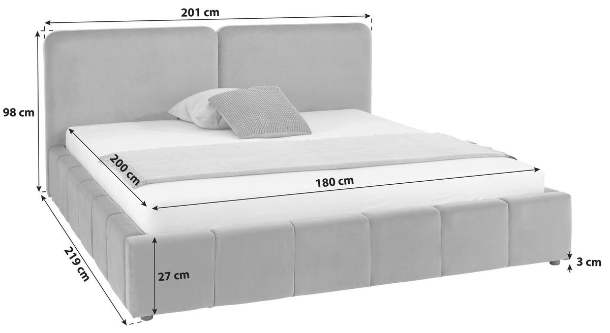 Oblazinjena Postelja Dorry, Temno Siva, 180x200 - temno siva/črna, Moderno, kovina/umetna masa (180/200cm) - Livetastic