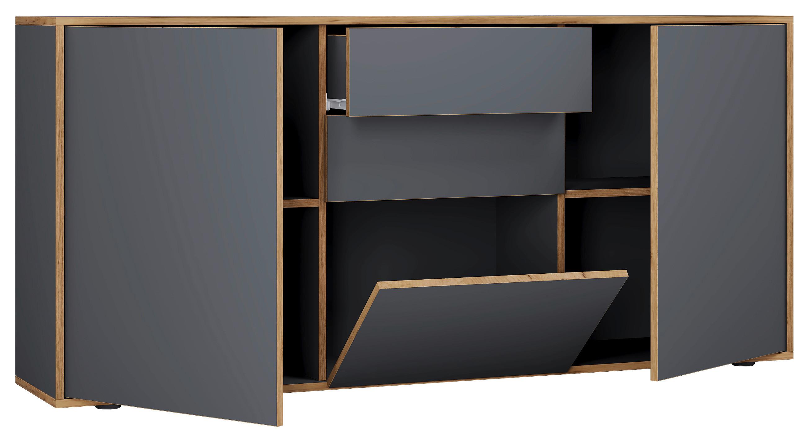 Komoda Salia B160, Antracit, Barva Hrasta - črna/medeni hrast, Design, umetna masa/leseni material (160/74/33cm) - MID.YOU
