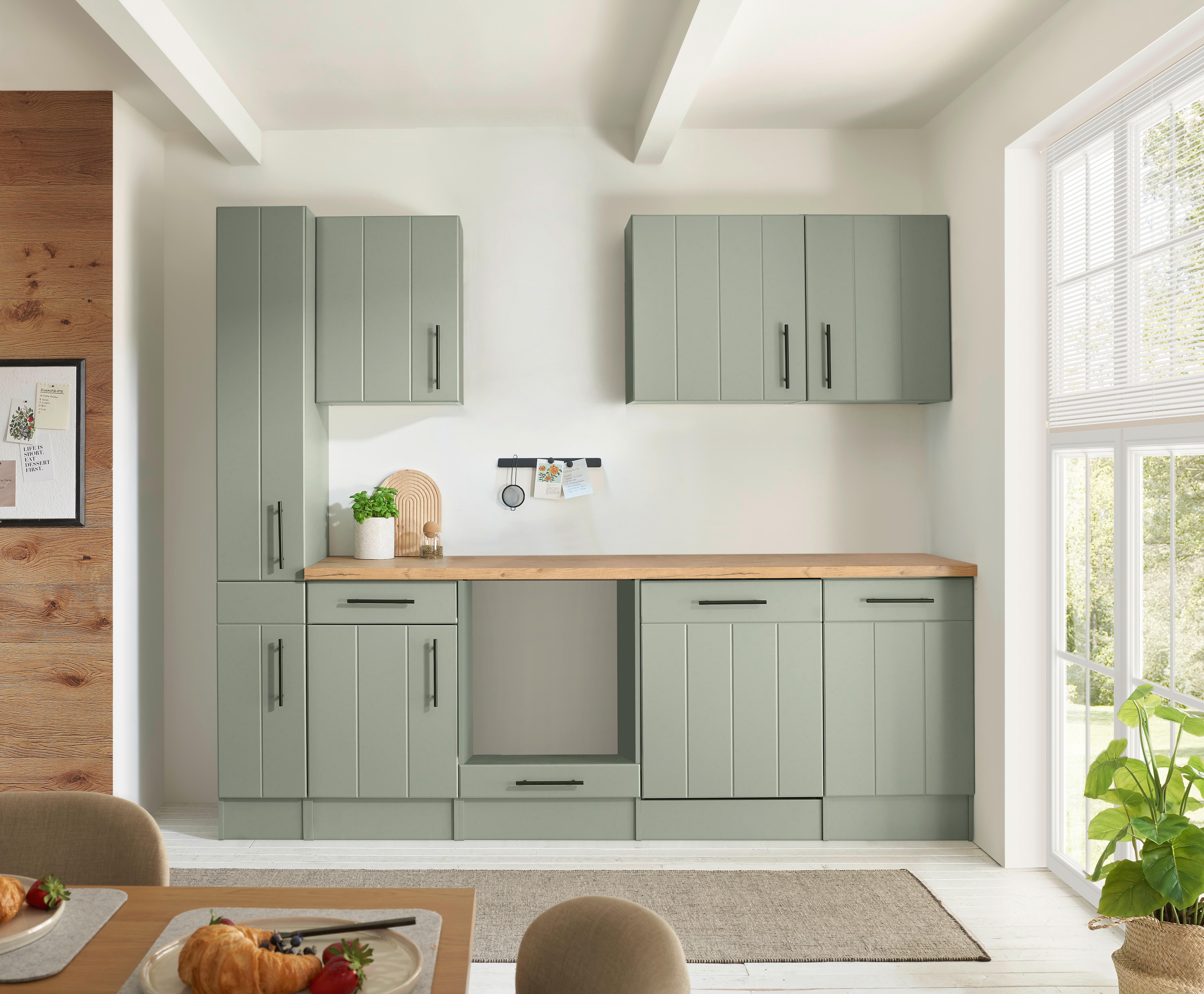 Küchenleerblock Anton o. Geräte Wildeiche/Schilfgrün - Schilfgrün/Wildeiche, Trend, Holzwerkstoff/Metall (250cm) - Respekta