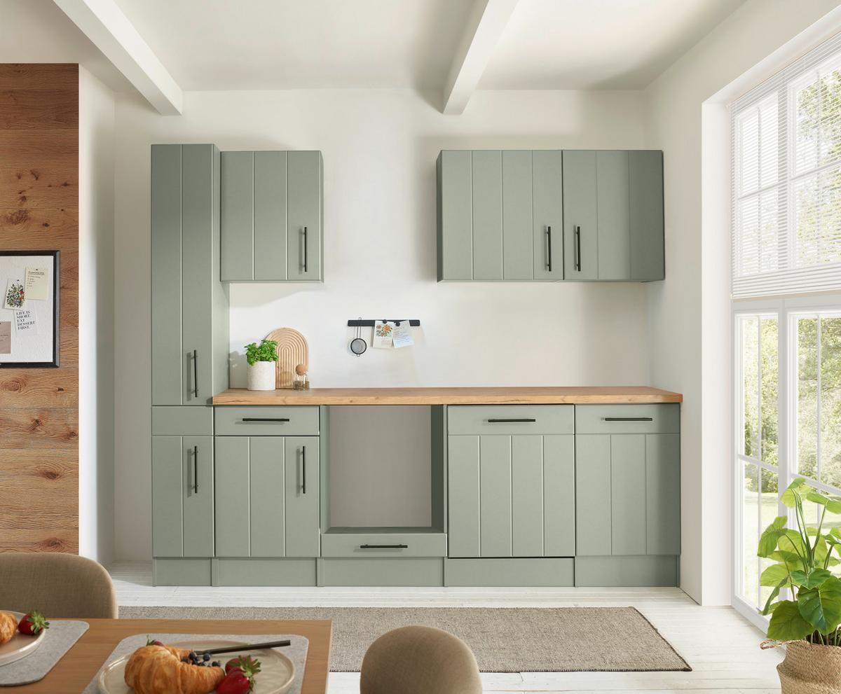 Küchenleerblock Anton o. Geräte Wildeiche/Schilfgrün - Schilfgrün/Wildeiche, Trend, Holzwerkstoff/Metall (250cm) - Respekta