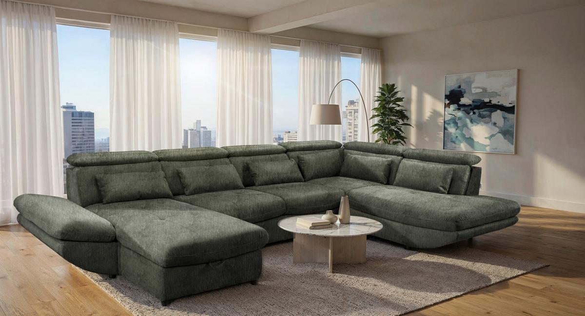 Sarokkanapé U-alakú Park C724636 - ezüstszínű, Modern, textil (385/80/94/233cm)