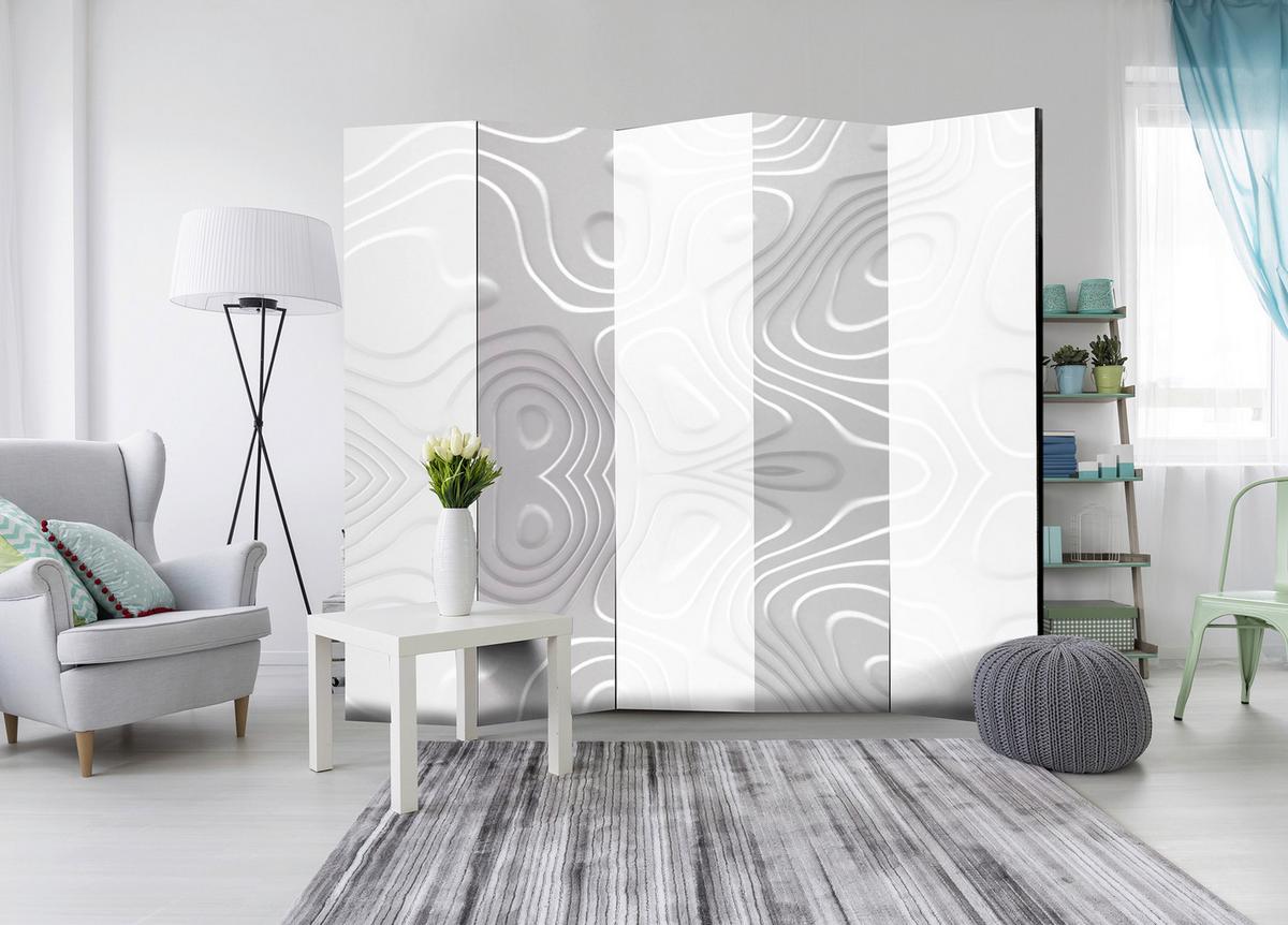 Paravan White Waves I, 5-Delni, Dvostranski - bela, Basics, tekstil/les (225/172/3cm) - artgeist
