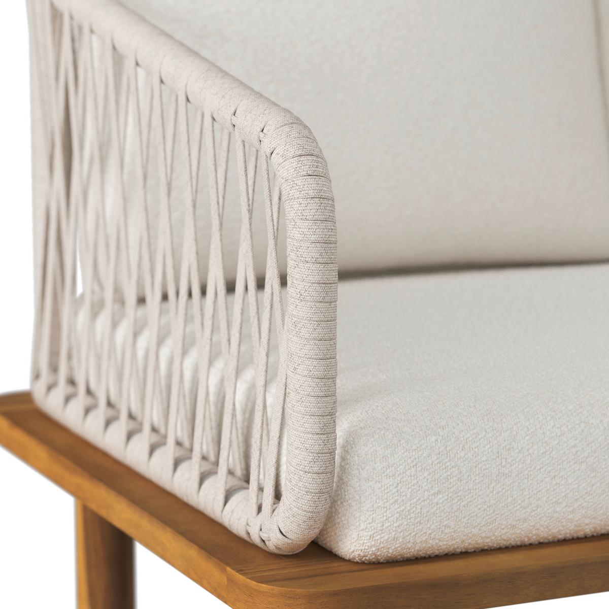 Loungegarnitur Mara Creme Echtholz/Textil/Metall - Weiss/Teakfarben, Modern, Holz/Textil (165/62,5/70cm) - Bessagi Garden