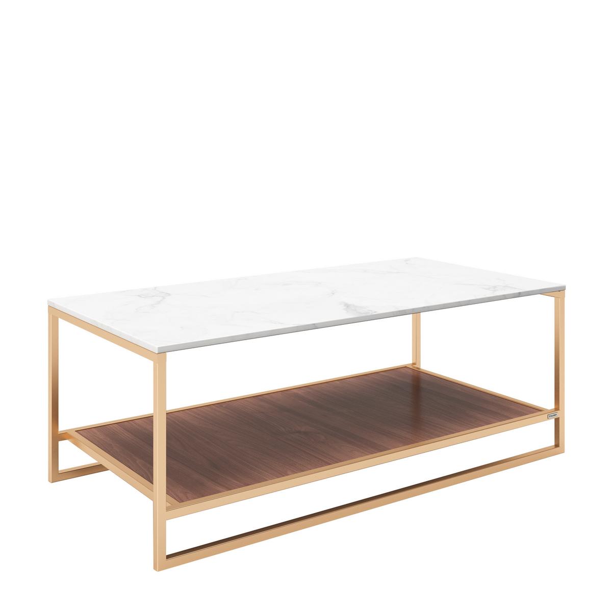 PLAYBOY Couchtisch Olivia ca. 120x60 cm Weiß/Braun/Gold - Nussbaumfarben/Goldfarben, KONVENTIONELL, Holzwerkstoff/Metall (120/60/45cm) - Playboy