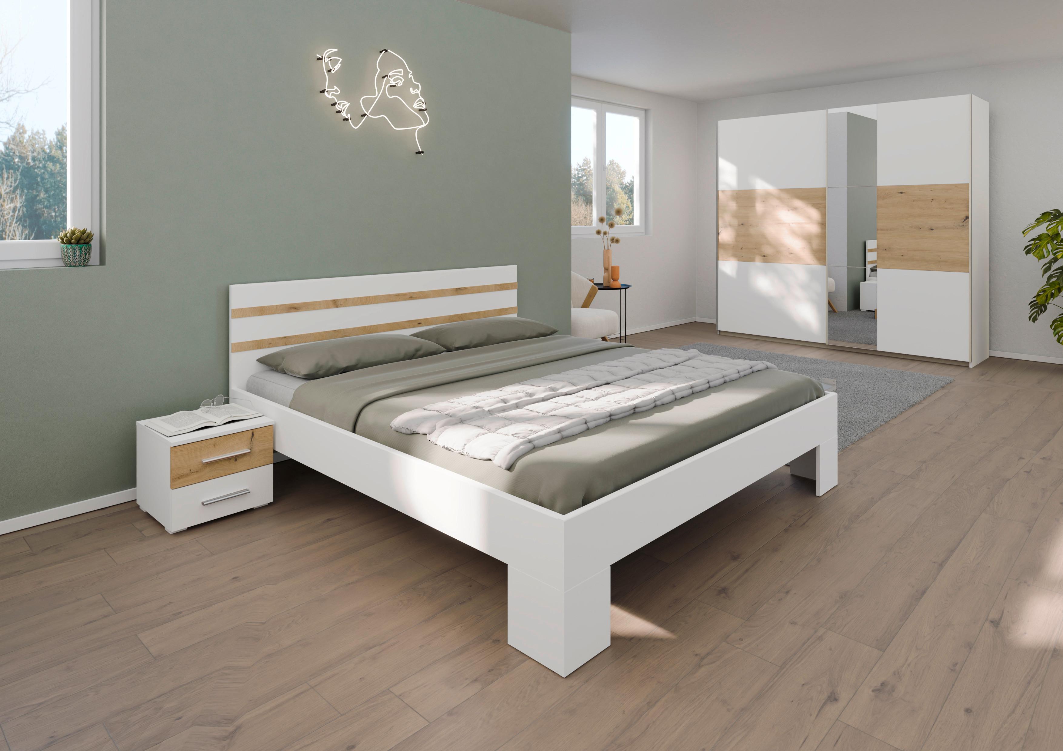 Postelja Foster, Bela, Hrast, 160x200 - bela/hrast artisan, Konvencionalno, leseni material (160/200cm)