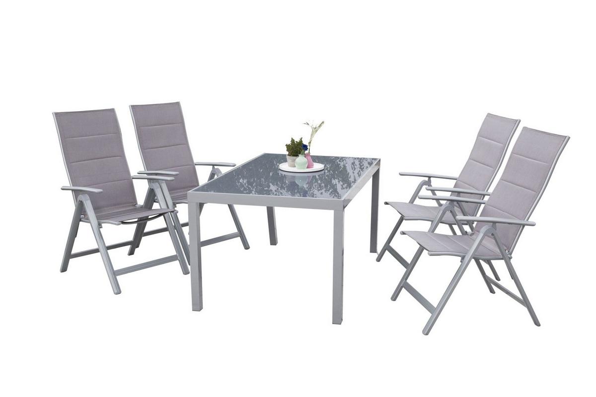Vrtna Garnitura Taviano, 5-Delno, Aluminij, Steklo - srebrne barve/rjava, Romantika, kovina/steklo - Gardenson