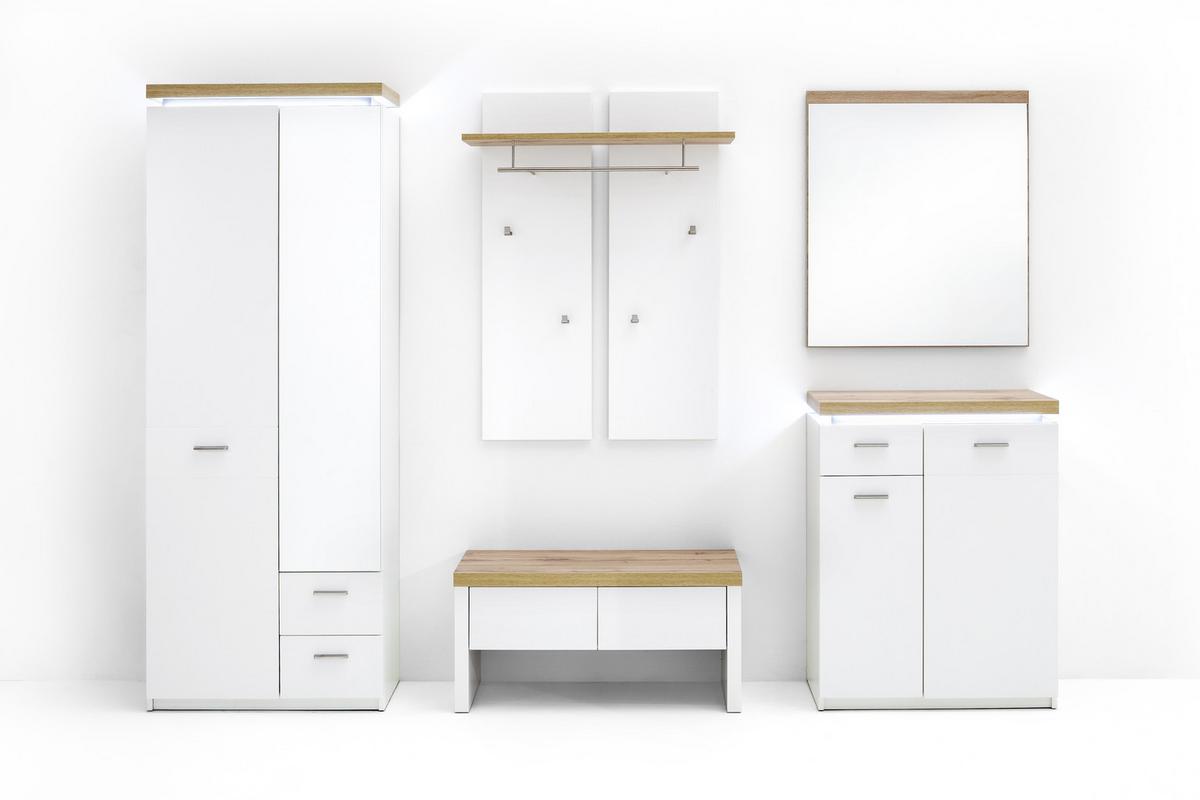 Garderobenschrank Cali in Weiss - Weiss/Eichefarben, Modern, Holzwerkstoff/Metall (75/201/38cm) - Premium Living