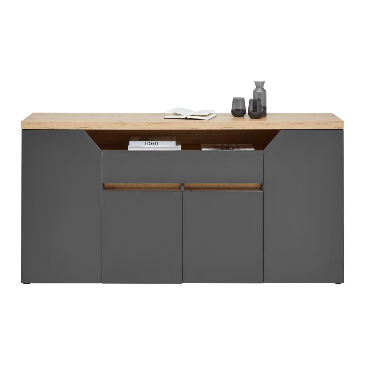 Sideboard Pepe Graphitfarben/Eiche Artisan - Graphitfarben/Schwarz, MODERN, Holzwerkstoff/Kunststoff (180/90/40cm) - Mömax