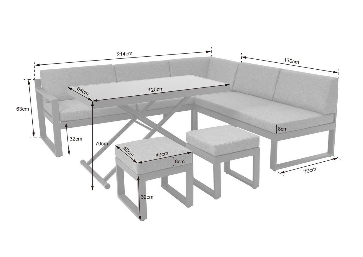 Lounge Garnitura Rio 2, Črna, Antracit, 5-Delni Set - temno siva/črna, Moderno, kovina/steklo (214/130cm) - Beldano