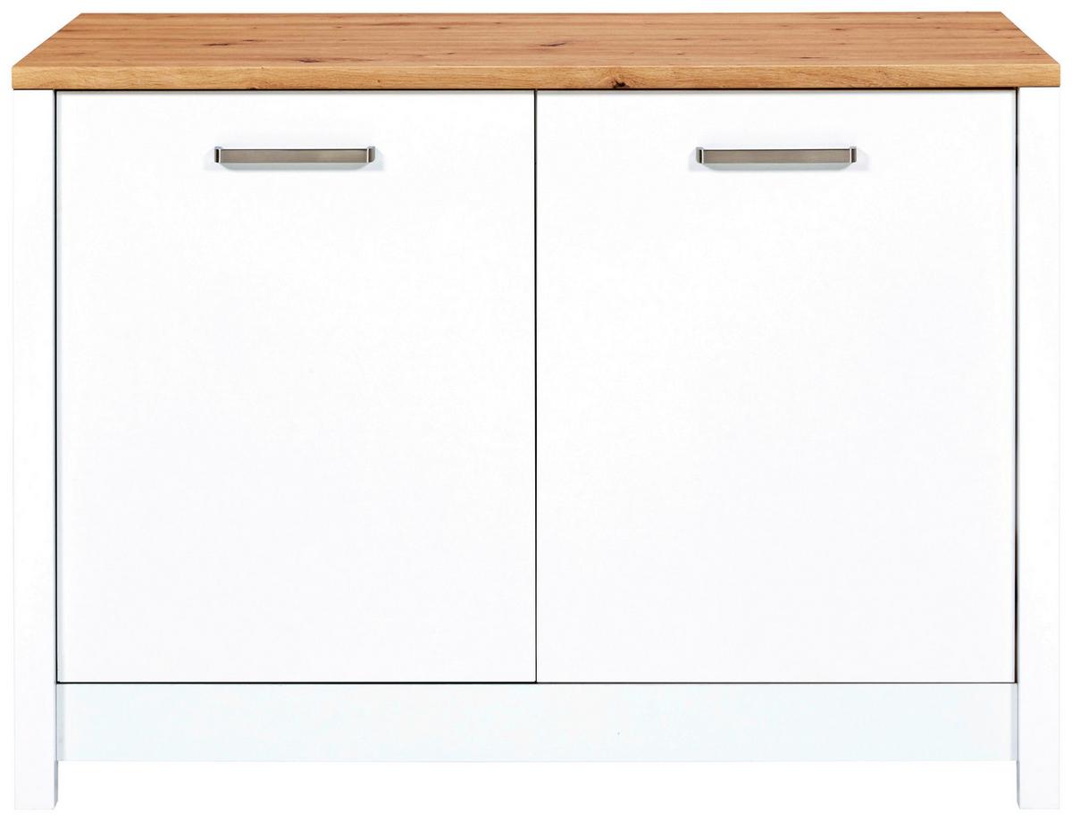 Spülenunterschrank Sicilia Weiß/Eiche Artisan - Silberfarben/Weiß, MODERN, Holzwerkstoff/Metall (130,3/92/60cm) - Mömax