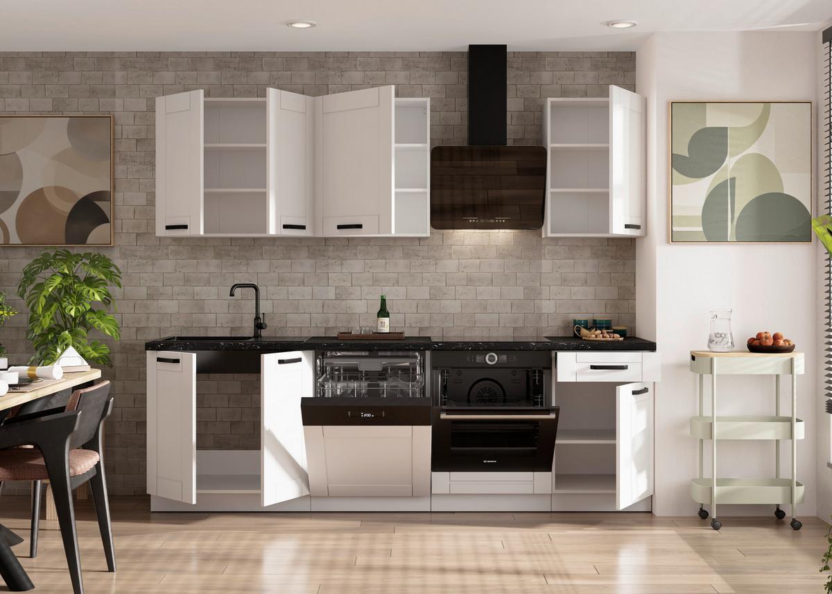 Blok Kuhinja Luna - bela/crna, Moderno, metal/pločasti materijal (250/218/60cm) - Modern Living