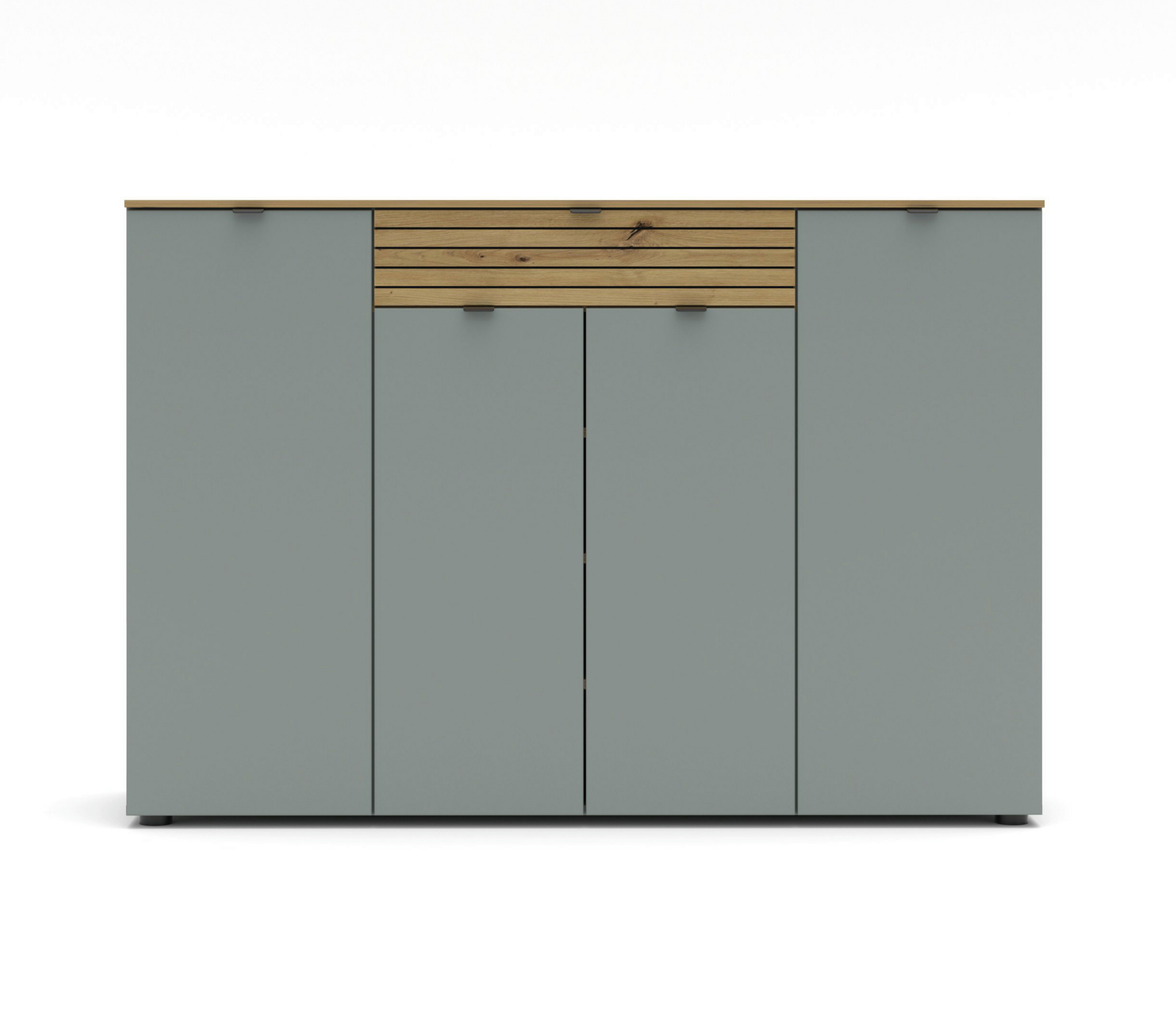Sideboard Bahia-M Grün/Eiche Artisan - Schwarz/Eiche Artisan, Modern, Holzwerkstoff (150/101/39cm) - Mömax