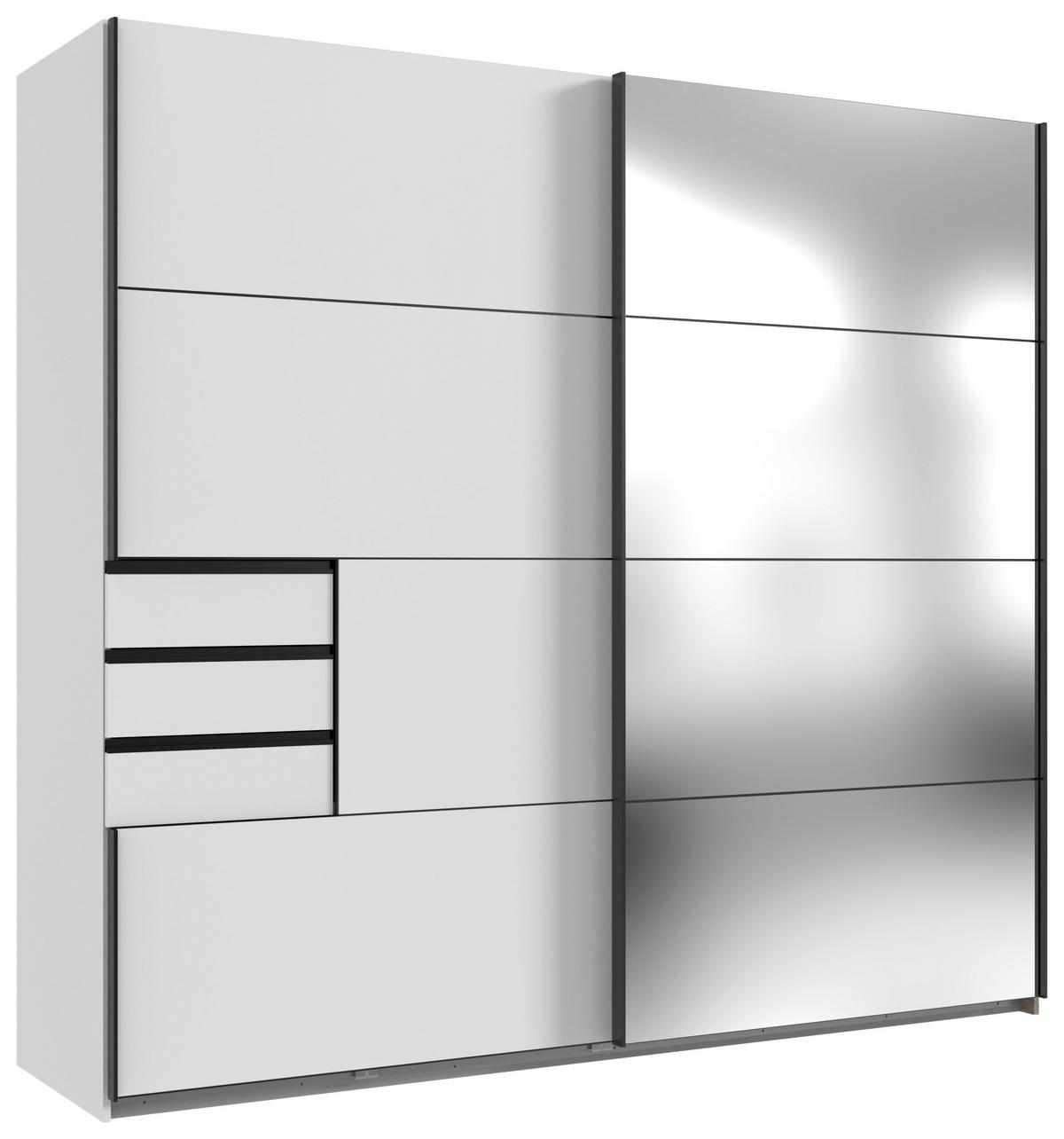 DULAP CU UșI CULISANTE SAIGON - argintiu/alb, Konventionell, sticlă/material pe bază de lemn (225/208/64cm) - Premium Living