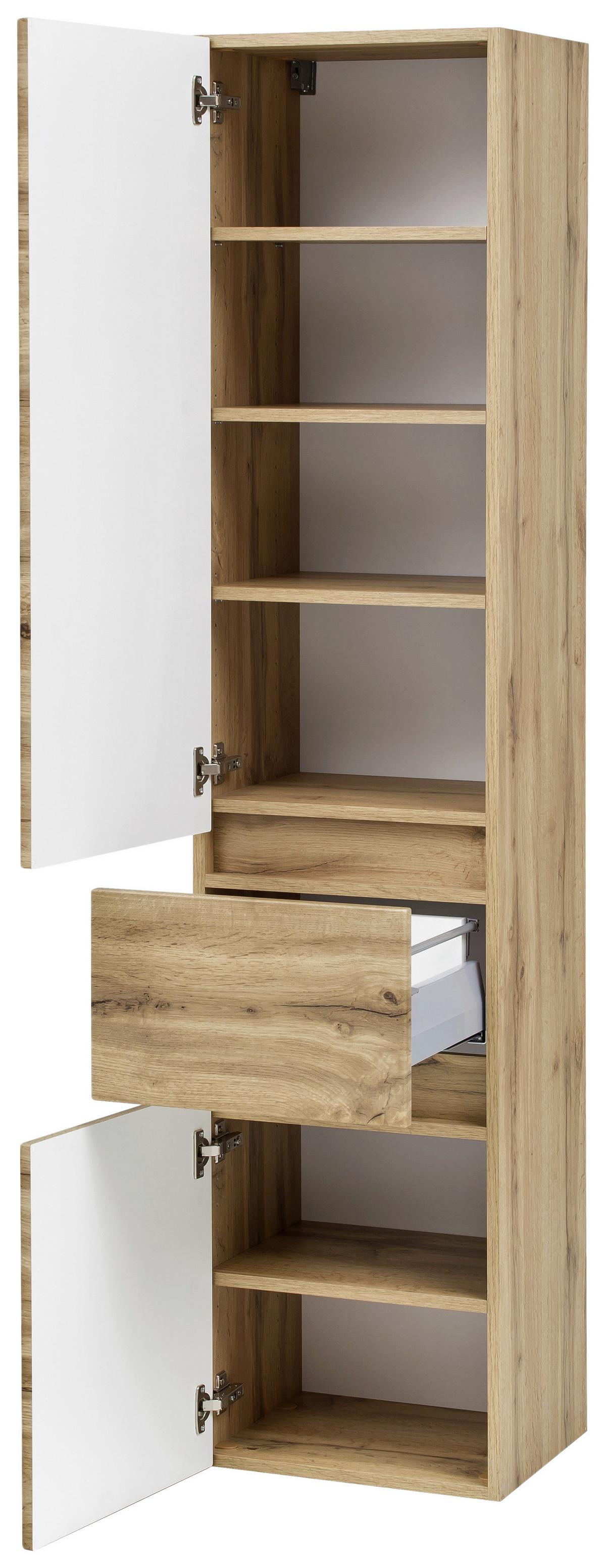 Hochschrank ''Pienza'', Eiche Wotan - Eiche Wotan/Silberfarben, MODERN, Holzwerkstoff/Kunststoff (40/180/35cm) - Held