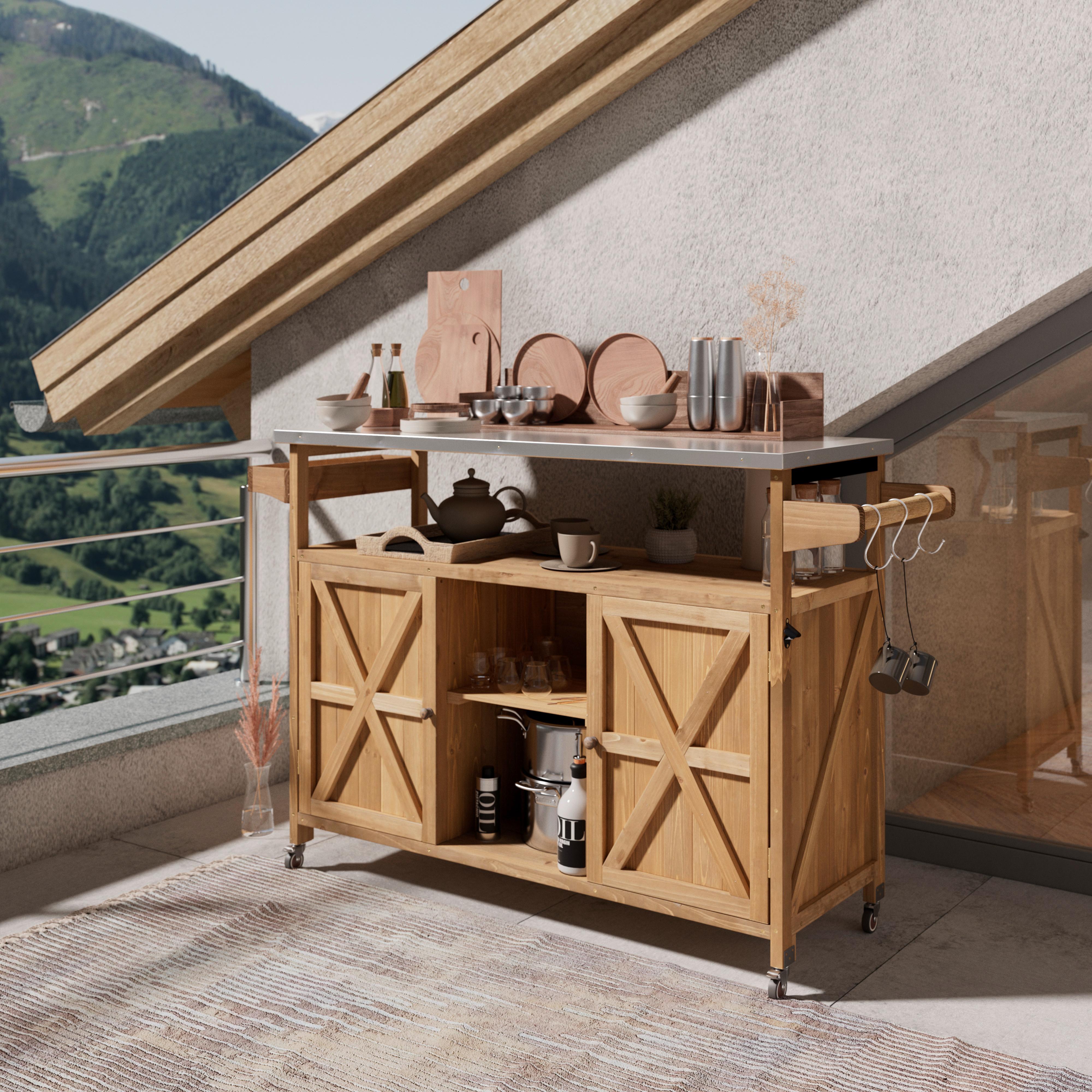 Gartenschrank Ali Tannenfarben aus Echtholz - Tannenholzfarben, MODERN, Holz/Metall (143/92/47cm) - Bessagi Garden