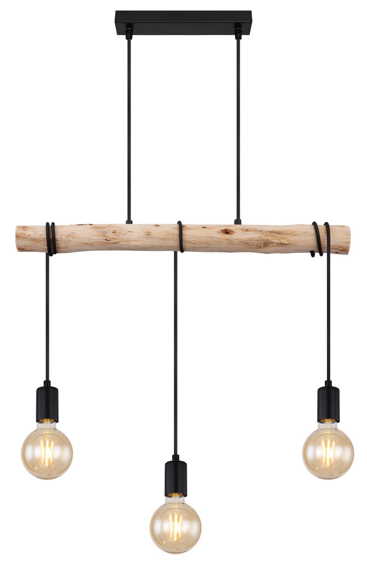 Hängeleuchte Gregor max. 60 Watt - Schwarz/Naturfarben, Natur, Holz/Metall (60/5/120cm) - Globo