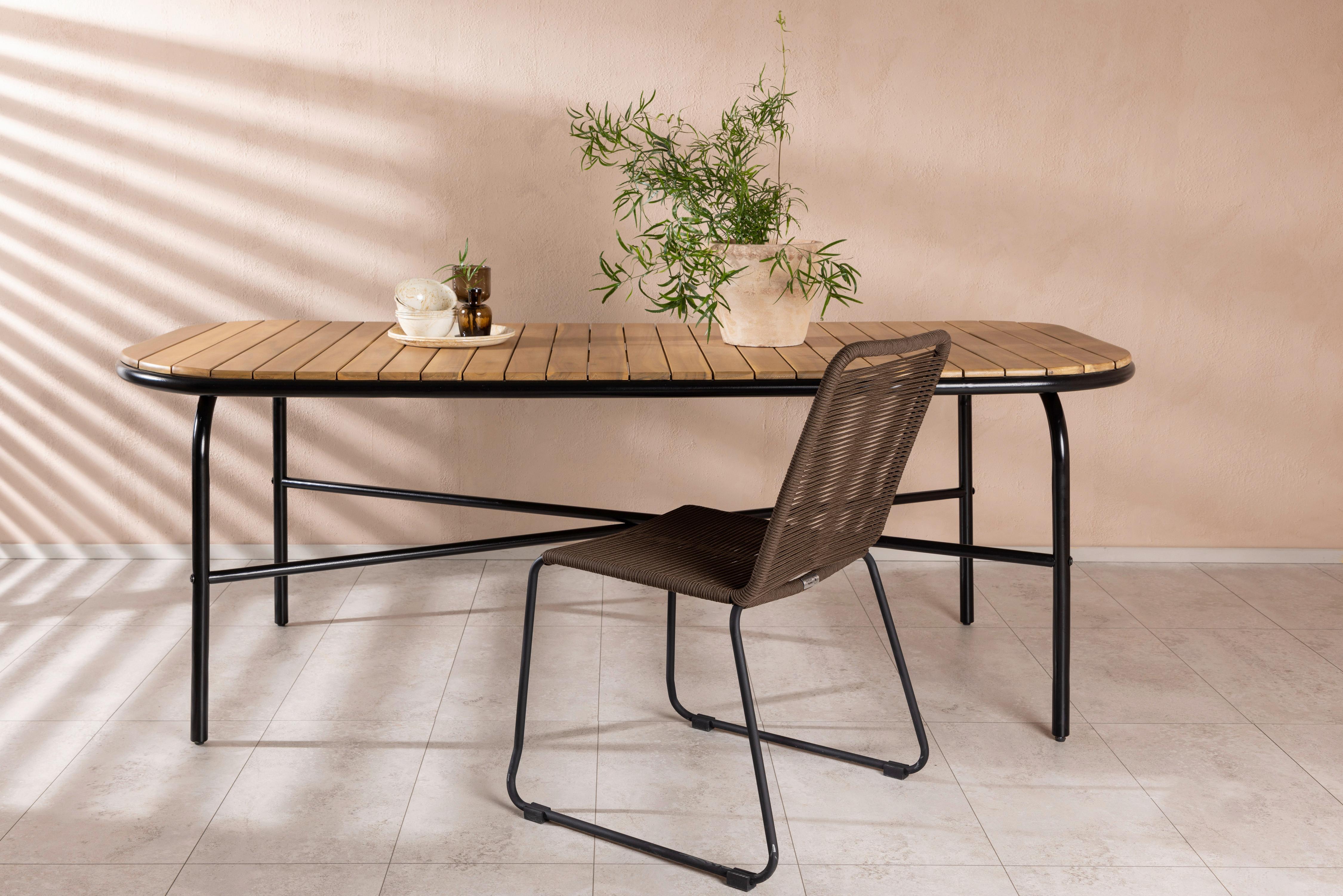 Gartentisch Holmbeck ca. 200x90x75cm Schwarz/Akazie - Schwarz, KONVENTIONELL, Holz/Metall (200/90/75cm) - Gardenson
