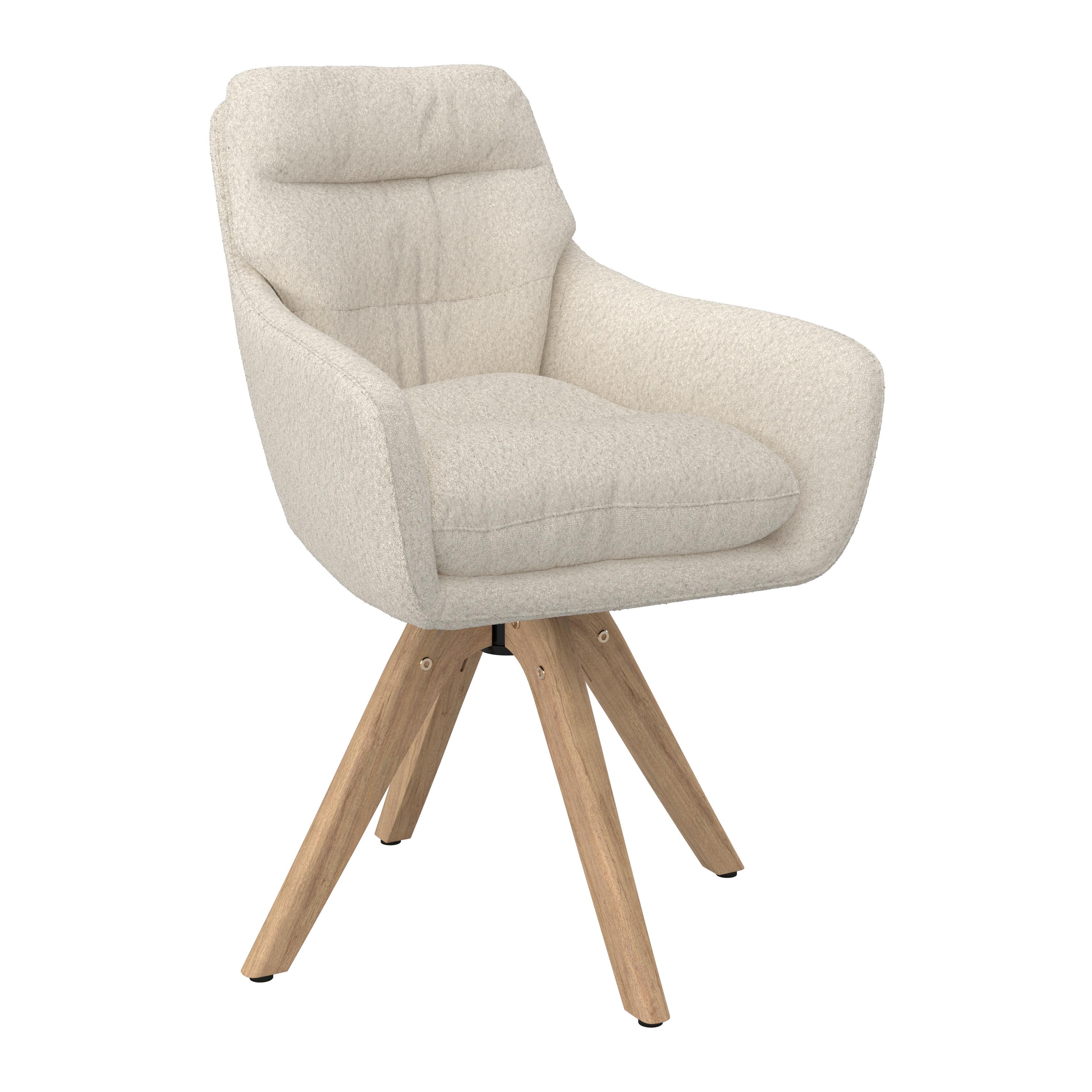 Armlehnstuhl Juana Creme Bouclé Drehbar Gepolstert - Creme/Naturfarben, MODERN, Holz/Textil (61/93/65cm) - Bessagi Home