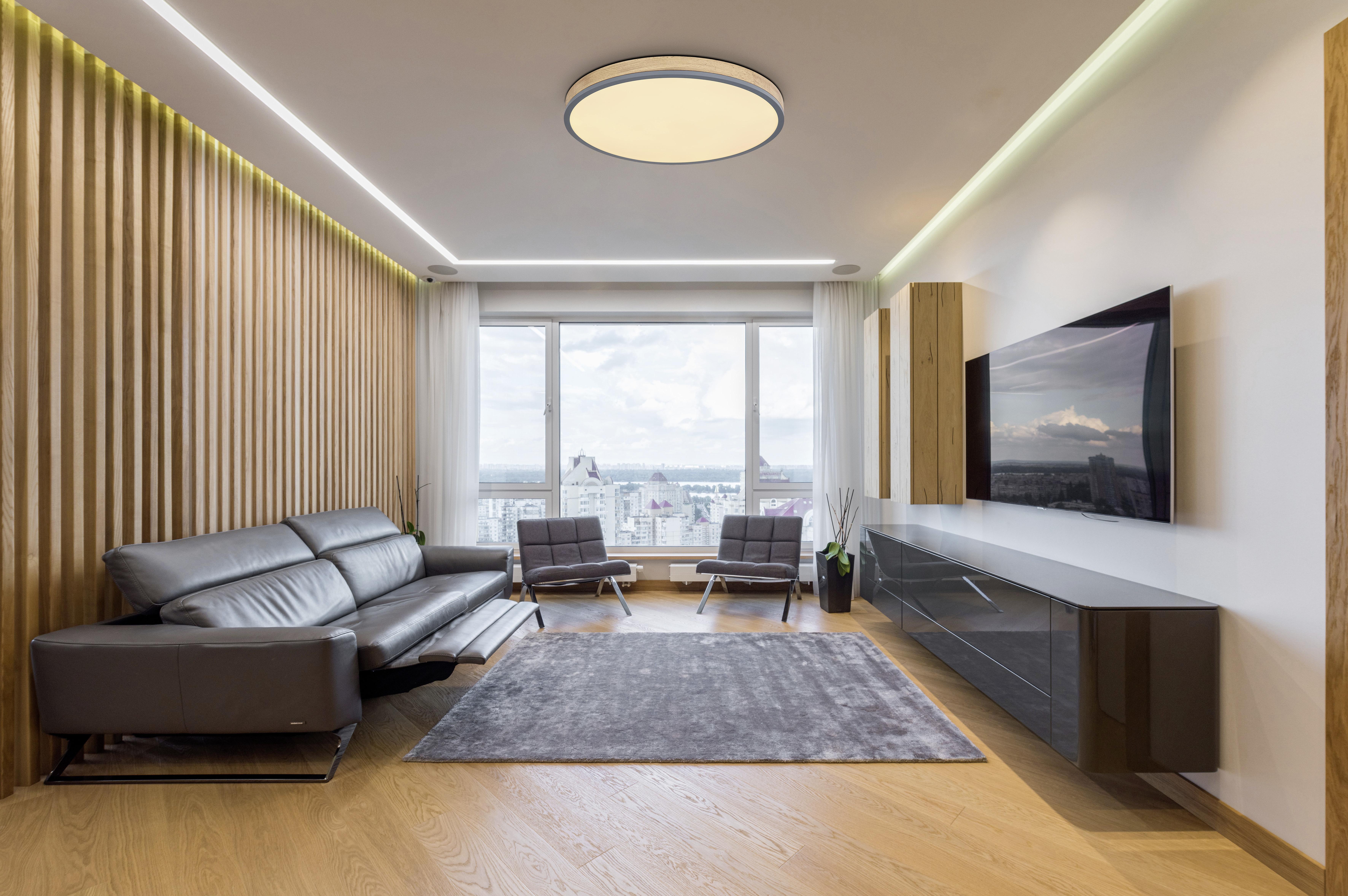 LED-Deckenleuchte Doro max. 40 Watt - Opal/Graphitfarben, Natur, Holzwerkstoff/Kunststoff (60/8,5cm) - Globo