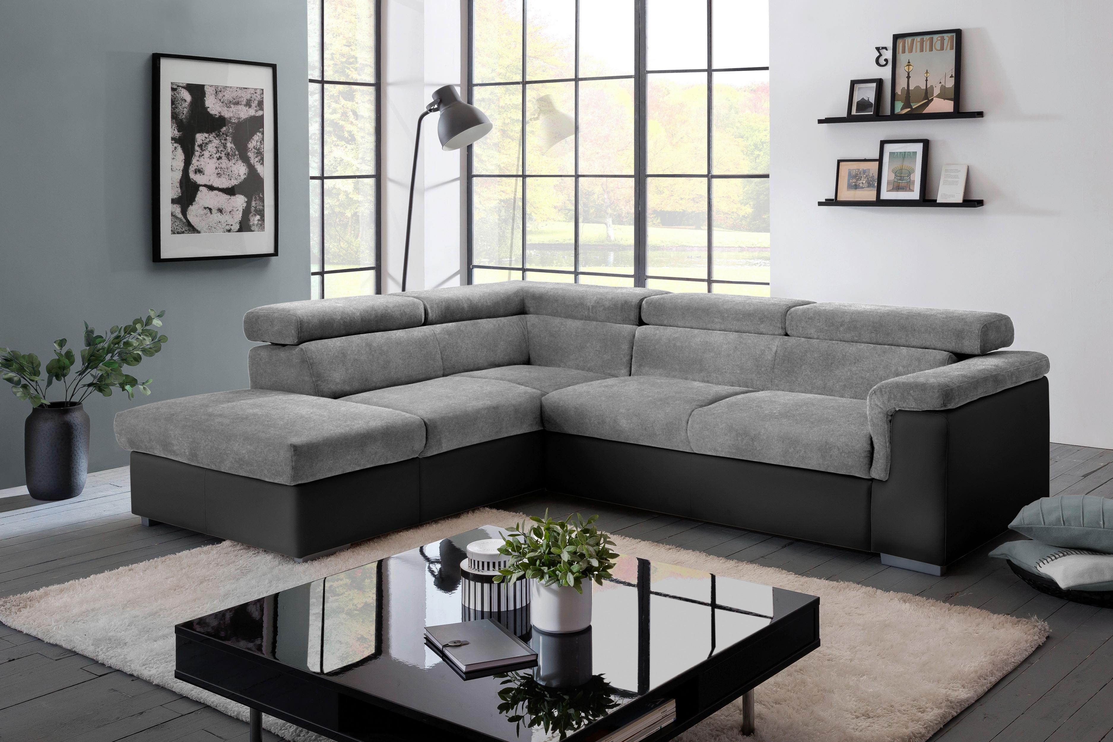 Wohnlandschaft Milla Grau/Schwarz ca. 252x217 cm - Schwarz/Grau, Basics, Holz/Textil (217/252cm) - MID.YOU