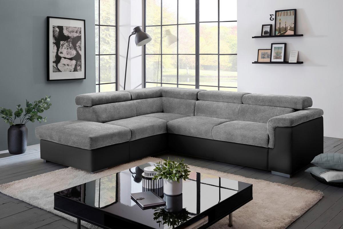 Wohnlandschaft Milla Grau/Schwarz ca. 252x217 cm - Schwarz/Grau, Basics, Holz/Textil (217/252cm) - MID.YOU