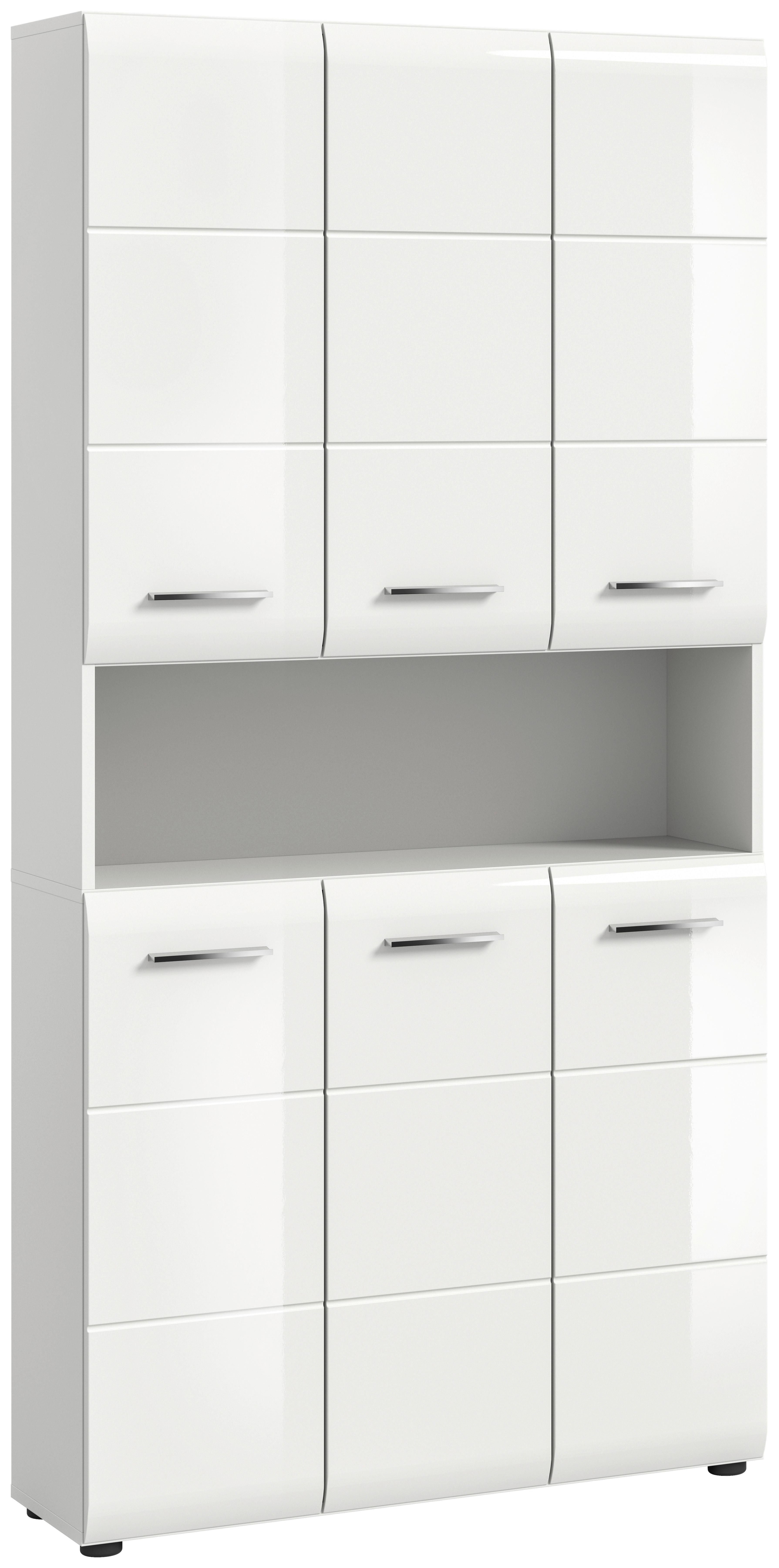 Hochschrank Ice ca. 90x185x30 cm Weiß - Weiß Hochglanz/Silberfarben, MODERN, Holzwerkstoff/Kunststoff (90/185/30cm) - MID.YOU