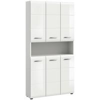 Hochschrank Ice ca. 90x185x30 cm Weiß - Weiß Hochglanz/Silberfarben, MODERN, Holzwerkstoff/Kunststoff (90/185/30cm) - MID.YOU