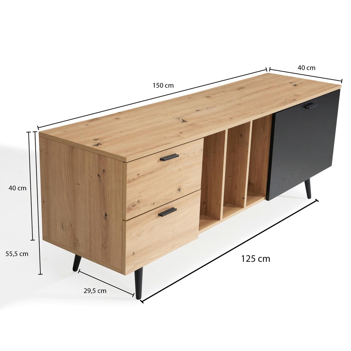 LOWBOARD WL6.820 - Eichefarben/Schwarz, Design, Holzwerkstoff/Metall (150/55/40cm) - Livetastic