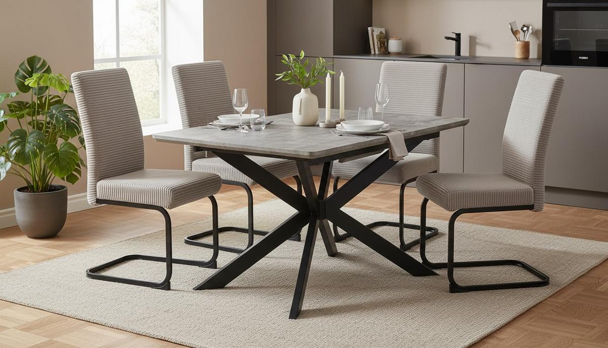 Jedilna Miza Leif, Videz Betona, 160-200x90 Cm - siva/črna, Konvencionalno, kovina/leseni material (160-200/90/76cm) - P & B