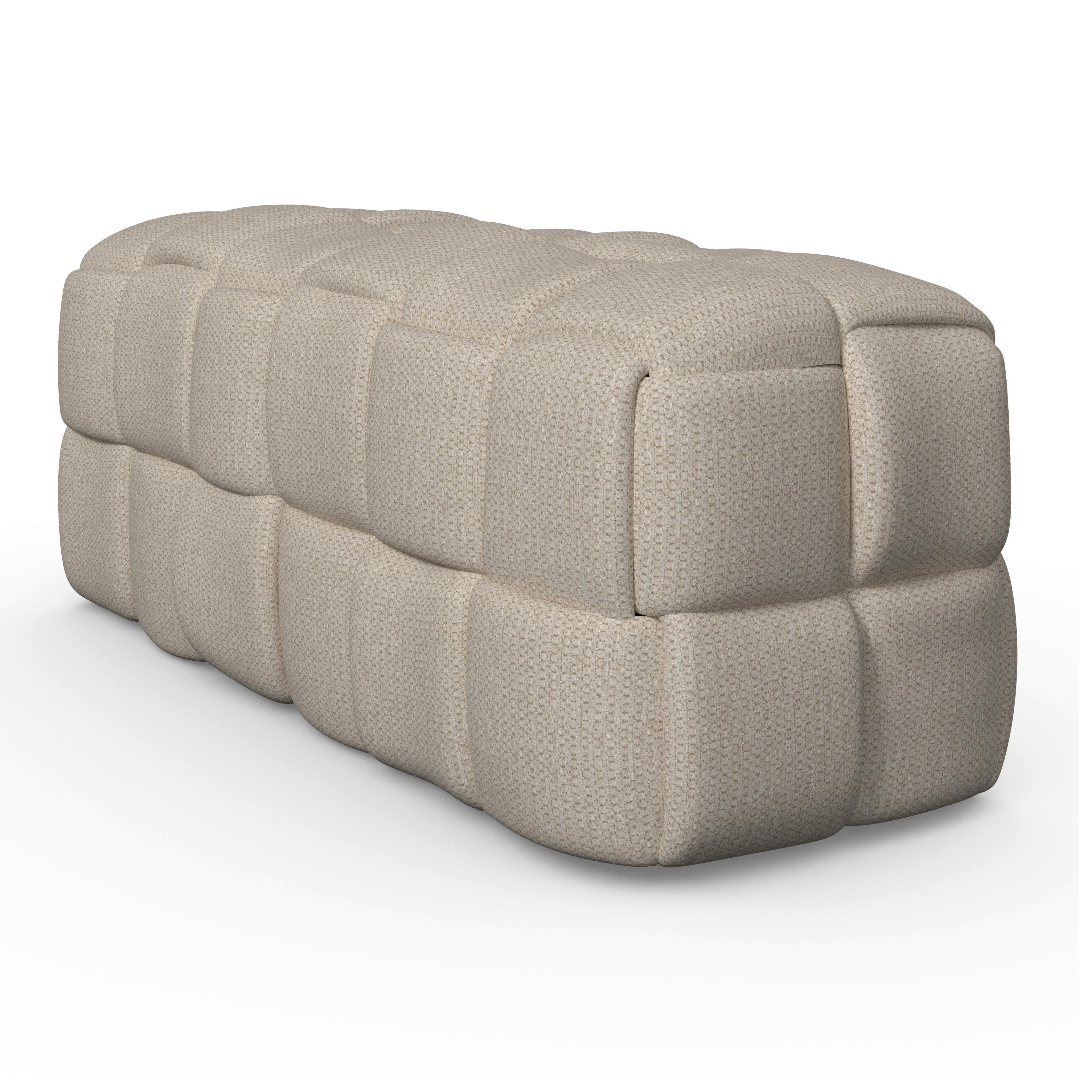 Bettbank Ella Bouclé Beige - Creme/Schwarz, MODERN, Holz/Kunststoff (110/45/45cm) - Bessagi Home
