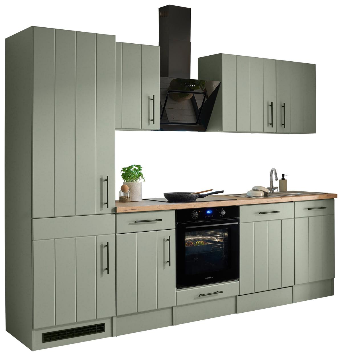 Küchenblock Anton m. Geräte Wildeiche/Schilfgrün - Schilfgrün/Wildeiche, Trend, Holzwerkstoff/Metall (280cm) - Respekta