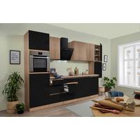 Küchenzeile Premium m. Geräte Schwarz/Eiche B: ca. 330 cm - Schwarz Hochglanz/Eichefarben, Basics, Holzwerkstoff (330cm) - Respekta