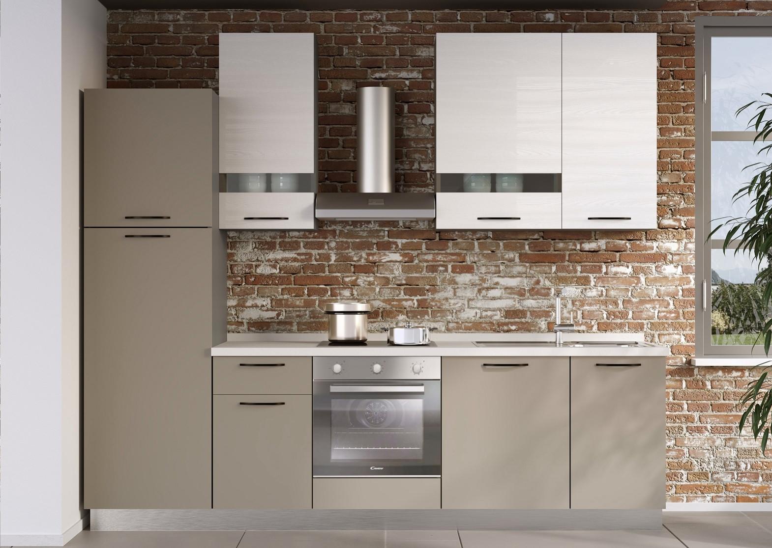 Bucatarie standard LORY - alb/gri-maro, Modern, metal/material pe bază de lemn (270/240/60cm) - Mömax
