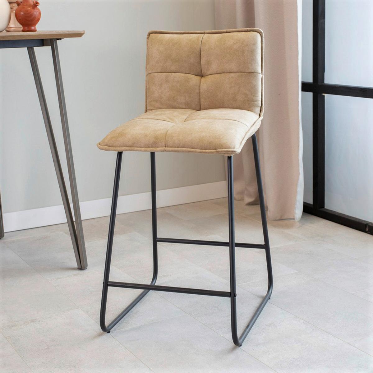 Barhocker-Set Jeremy 2er-Set ca. 44x87 cm Beige - Beige/Schwarz, KONVENTIONELL, Textil/Metall (44/87/50cm) - MID.YOU
